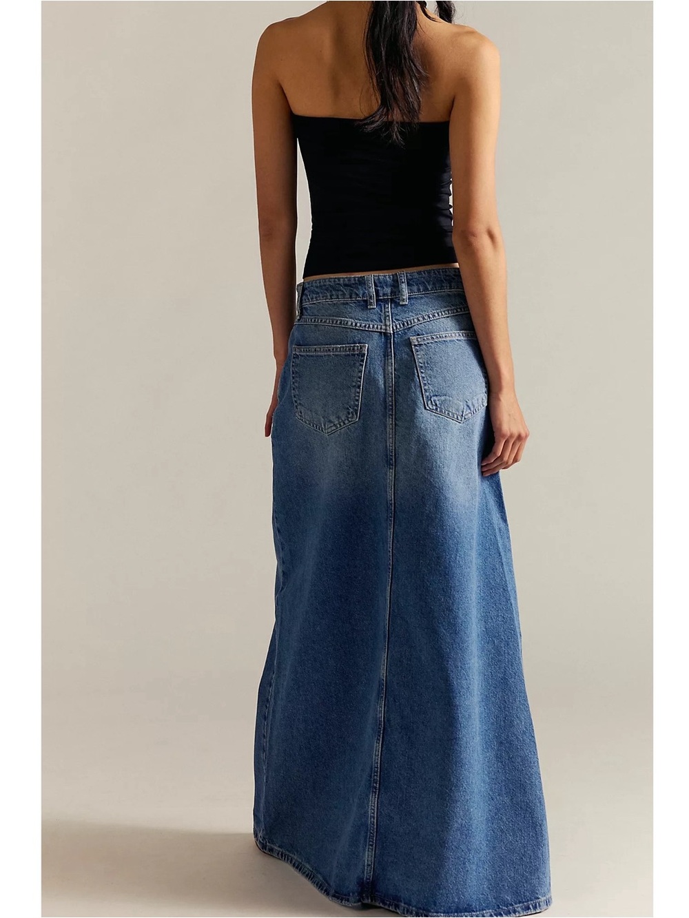 Free People We The Free Come As You Are Denim Maxi Skirt Sapphire Blue With Slit - Picture 3 of 12